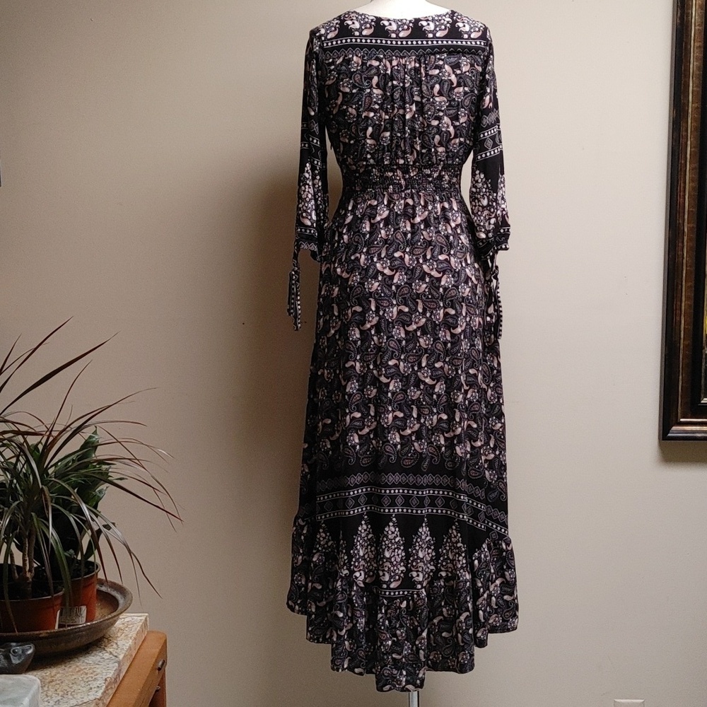 Caroline Morgan Australia Maxi Dress V-Neck Empire Waist Ruffled Hem Black Small - Picture 10 of 14